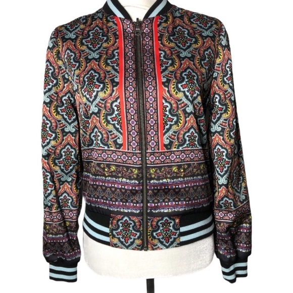 Alice + Olivia Lonnie Reversible Printed Baby Blue Eye Bomber Jacket XS - Picture 4 of 9